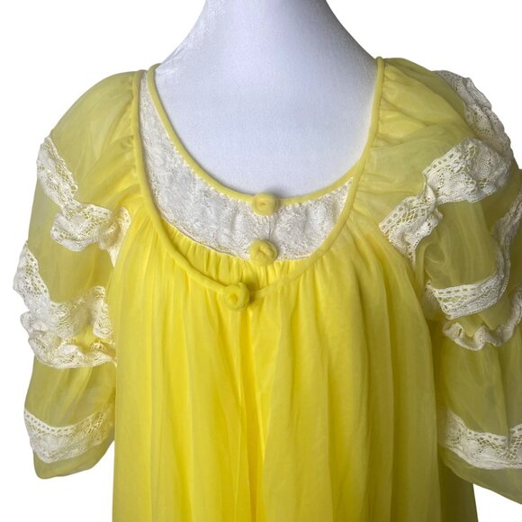 Vintage Intime California Yellow Nightgown & Robe Set Size S Chiffon Bell Sleeve - Picture 9 of 16